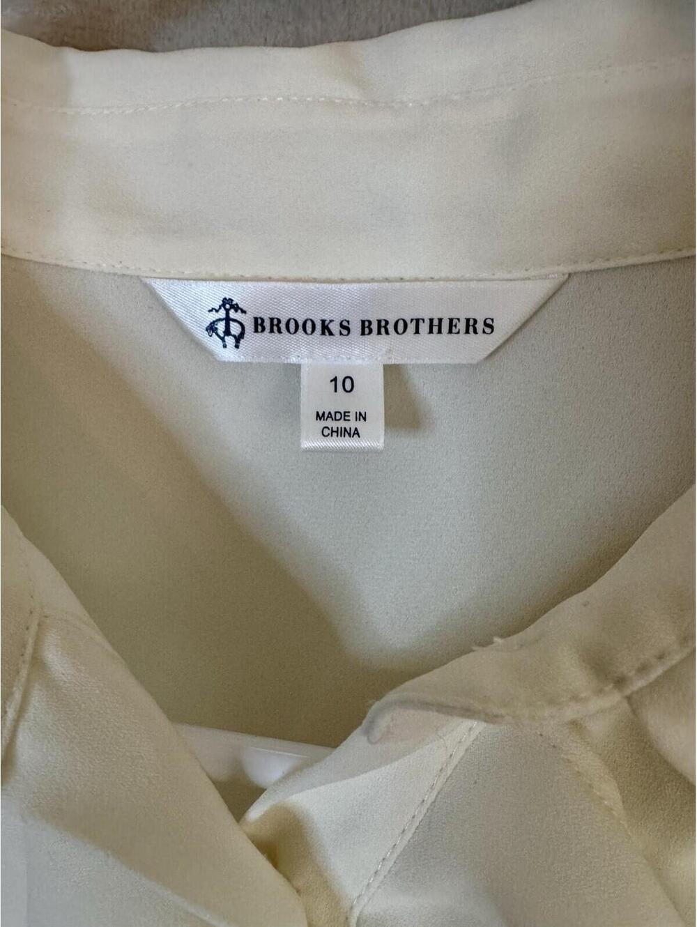 Brook Brothers Womens 10 Ivory Ruffle Front Sleeveless White Blouse Collared Top - Picture 3 of 11